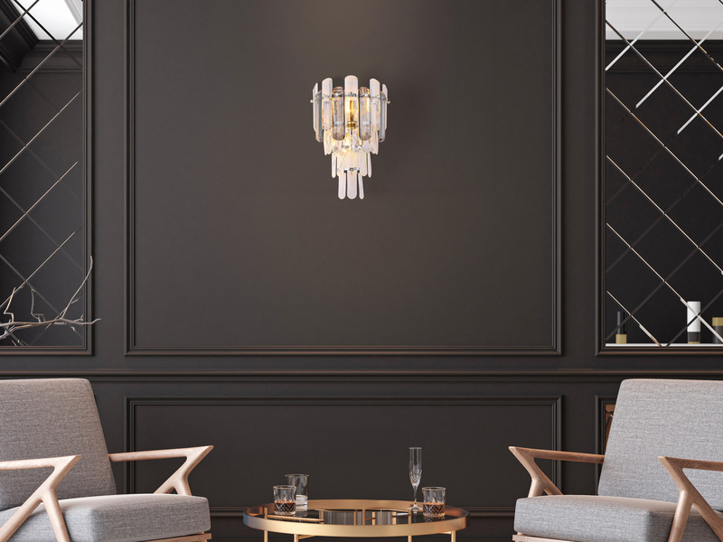 LED Wandleuchte mit Acryl Kristallen und Rauchglas Stäben, Höhe 34cm