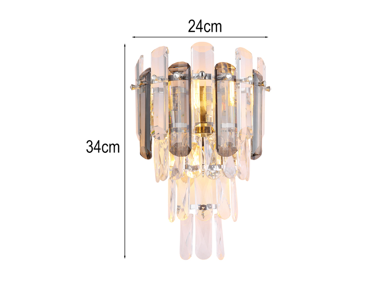 LED Wandleuchte mit Acryl Kristallen und Rauchglas Stäben, Höhe 34cm