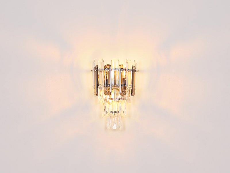 LED Wandleuchte mit Acryl Kristallen und Rauchglas Stäben, Höhe 34cm