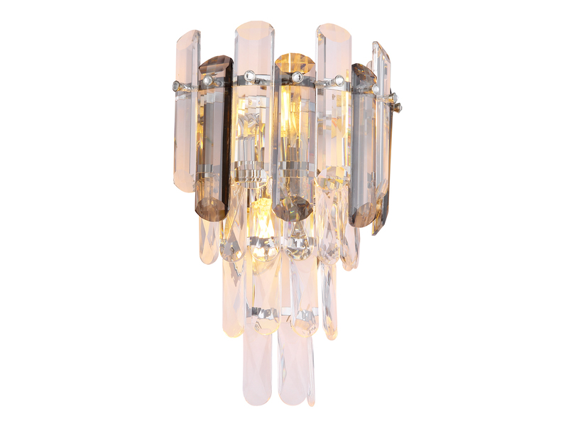 LED Wandleuchte mit Acryl Kristallen und Rauchglas Stäben, Höhe 34cm