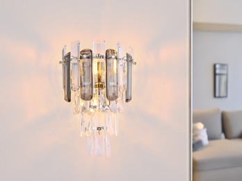 LED Wandleuchte mit Acryl Kristallen und Rauchglas Stäben, Höhe 34cm