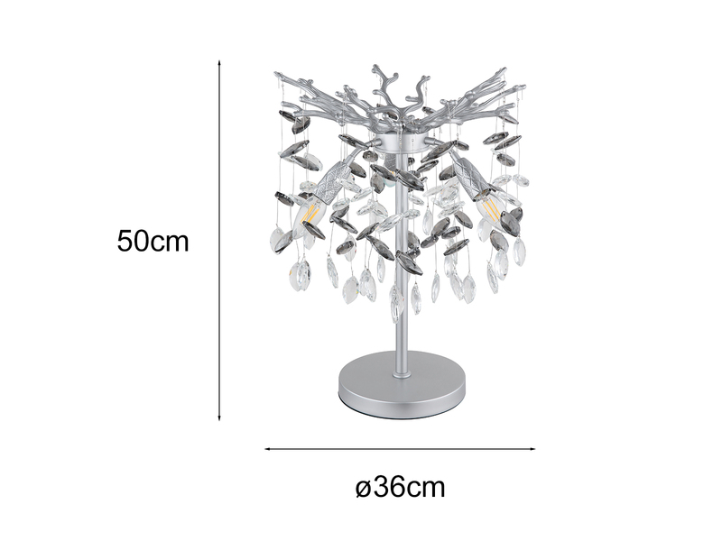 Ausgefallene LED Tischlampe Silber mit Glas Kristall 2-farbig, Höhe 50cm
