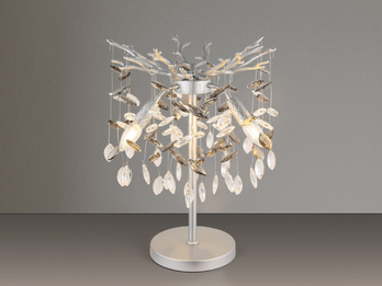 Ausgefallene LED Tischlampe Silber mit Glas Kristall 2-farbig, Höhe 50cm