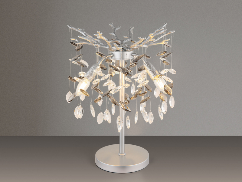 Ausgefallene LED Tischlampe Silber mit Glas Kristall 2-farbig, Höhe 50cm