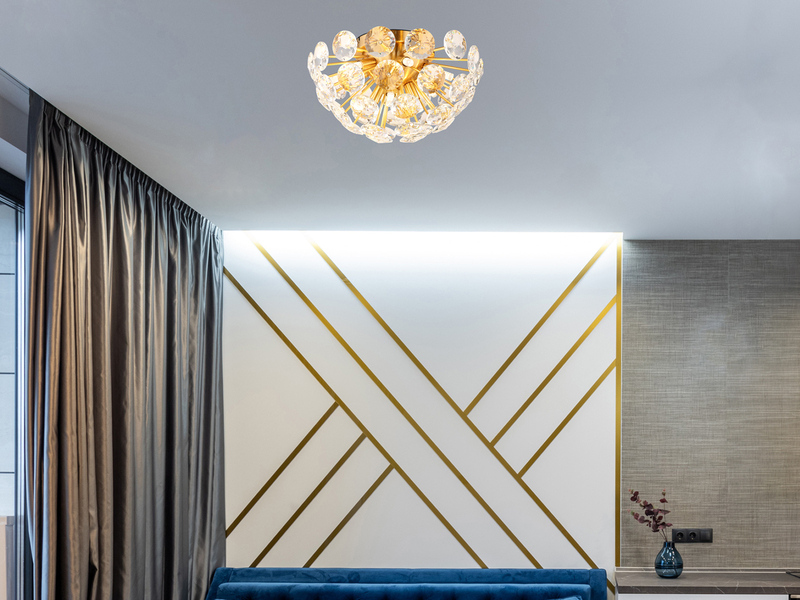 Elegante LED Deckenleuchte in Gold mit K9 Kristallen, Ø 39cm