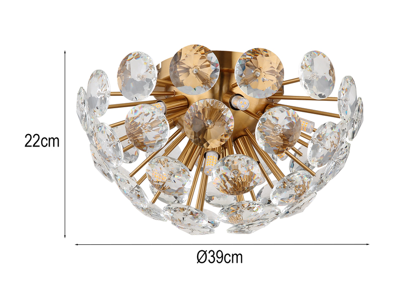 Elegante LED Deckenleuchte in Gold mit K9 Kristallen, Ø 39cm