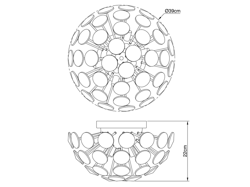 Elegante LED Deckenleuchte in Silber Chrom mit K9 Kristallen, Ø 39cm