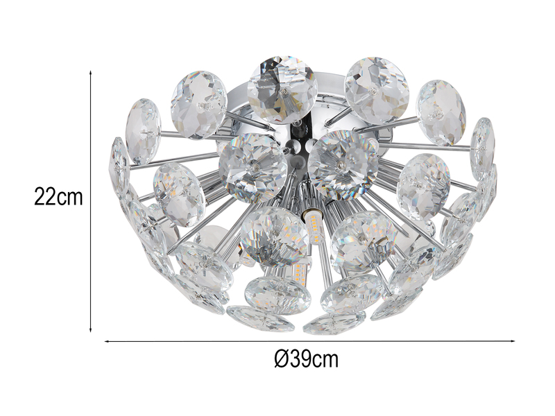 Elegante LED Deckenleuchte in Silber Chrom mit K9 Kristallen, Ø 39cm
