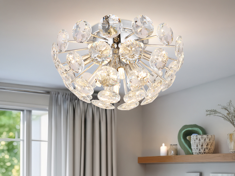 Elegante LED Deckenleuchte in Silber Chrom mit K9 Kristallen, Ø 39cm