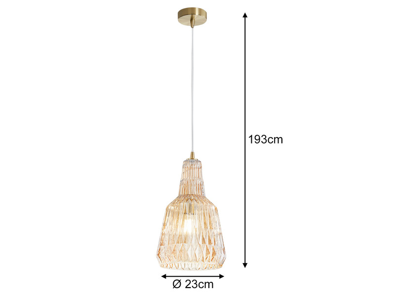 Pendelleuchte GALWAY einflammig, Kristallglas Amber facettiert, Ø 23cm