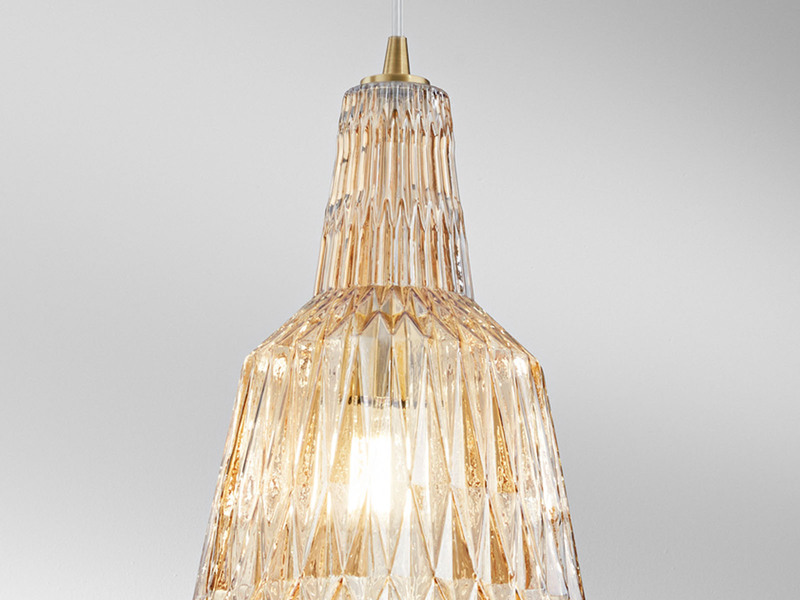 Pendelleuchte GALWAY einflammig, Kristallglas Amber facettiert, Ø 23cm