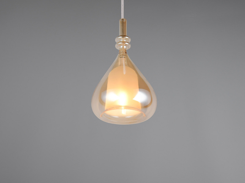 Pendelleuchte klein 1-flammig mit Glasschirm Bernsteinfarbig & E14 LED, Ø 16cm