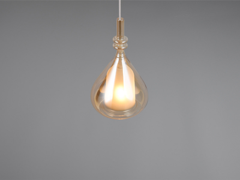 Pendelleuchte klein 1-flammig mit Glasschirm Bernsteinfarbig & E14 LED, Ø 16cm