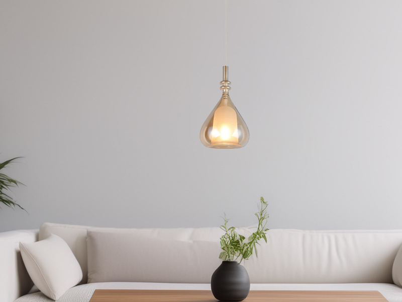 Pendelleuchte klein 1-flammig mit Glasschirm Bernsteinfarbig & E14 LED, Ø 16cm
