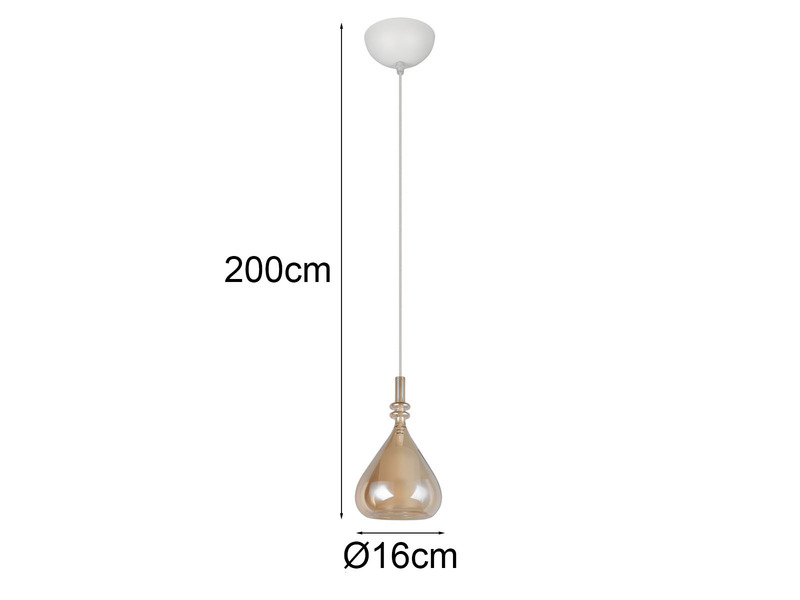 Pendelleuchte klein 1-flammig mit Glasschirm Bernsteinfarbig & E14 LED, Ø 16cm