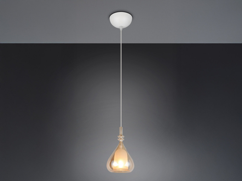 Pendelleuchte klein 1-flammig mit Glasschirm Bernsteinfarbig & E14 LED, Ø 16cm
