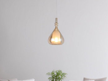 Pendelleuchte klein 1-flammig mit Glasschirm Bernsteinfarbig & E14 LED, Ø 16cm Pendelleuchte klein 1-flammig mit Glasschirm Bernsteinfarbig & E14 LED, Ø 16cm