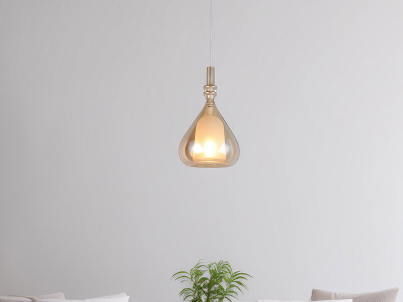 Pendelleuchte klein 1-flammig mit Glasschirm Bernsteinfarbig & E14 LED, Ø 16cm