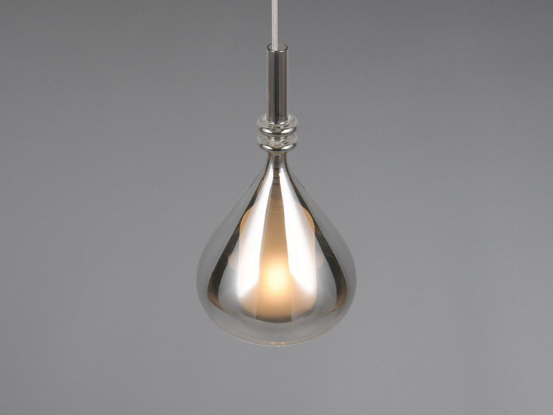 LED Pendelleuchte klein 1-flammig mit Rauchglas Chrom verspiegelt, Ø 16cm