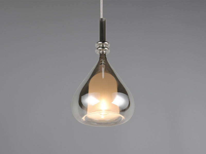 LED Pendelleuchte klein 1-flammig mit Rauchglas Chrom verspiegelt, Ø 16cm