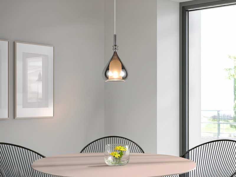 LED Pendelleuchte klein 1-flammig mit Rauchglas Chrom verspiegelt, Ø 16cm