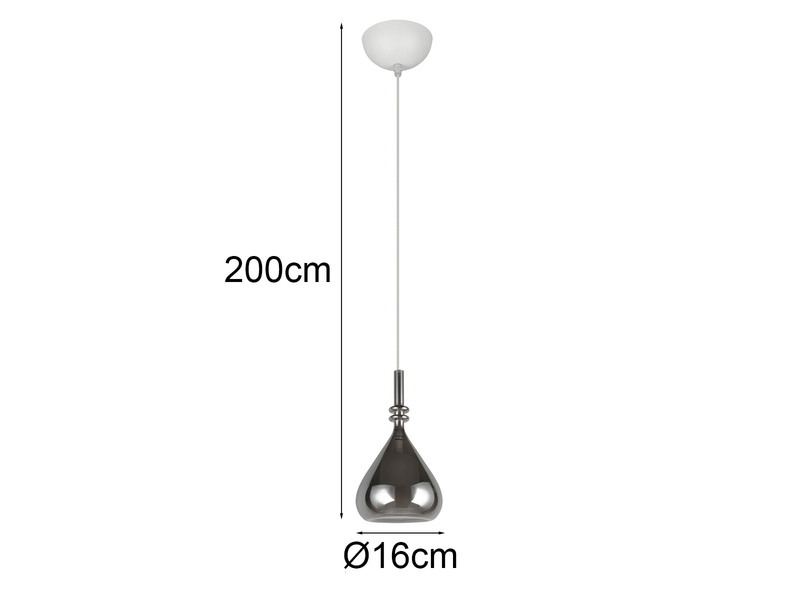LED Pendelleuchte klein 1-flammig mit Rauchglas Chrom verspiegelt, Ø 16cm