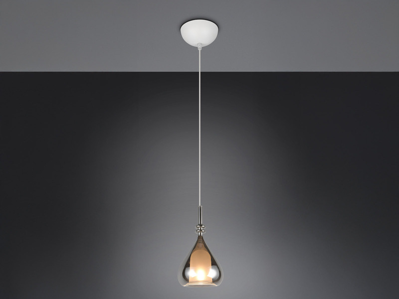 LED Pendelleuchte klein 1-flammig mit Rauchglas Chrom verspiegelt, Ø 16cm