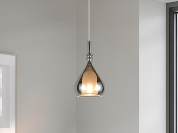 LED Pendelleuchte klein 1-flammig mit Rauchglas Chrom verspiegelt, Ø 16cm