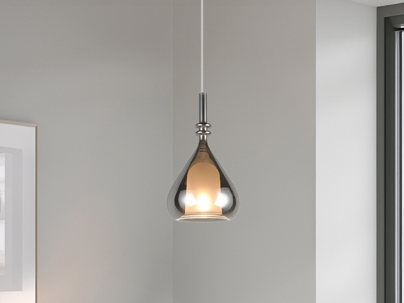 Pendelleuchte klein 1-flammig mit Rauchglas Chrom verspiegelt & E14 LED, Ø 16cm