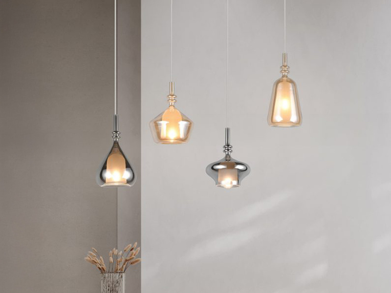 Pendelleuchte 4-flammig Glas Bernstein & Chrom verspiegelt mit E14 LED, 74,5cm