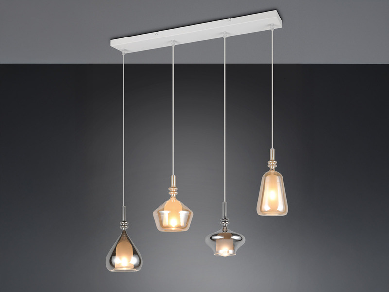 Pendelleuchte 4-flammig Glas Bernstein & Chrom verspiegelt mit E14 LED, 74,5cm