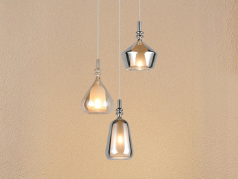 Pendelleuchte 3-flammig Glas Bernstein & Chrom verspiegelt mit E14 LED, Ø 35cm