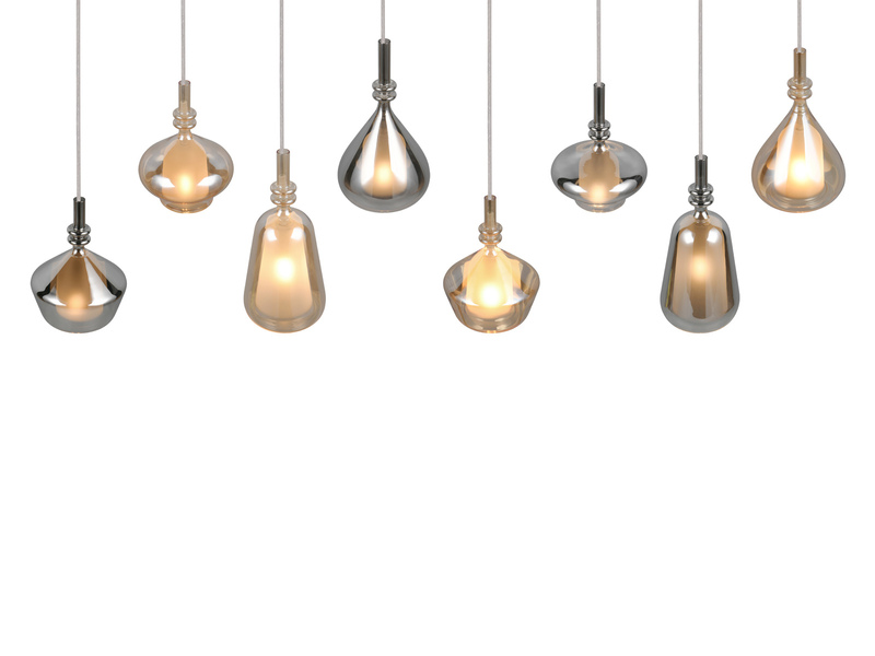 LED Pendelleuchte 8-flammig mit Glas in Bernstein & Chrom verspiegelt, B:125cm