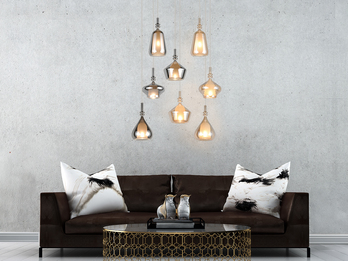 Pendelleuchte 8-flammig Glas Bernstein & Chrom verspiegelt mit E14 LED, Ø 72cm