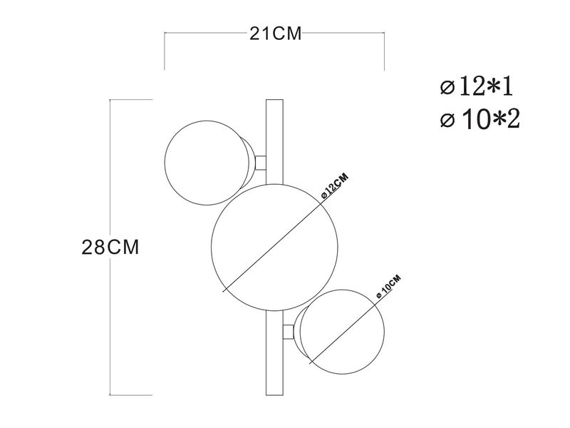Deckenleuchte RIHA Schwarz 3-flammig mit Glaskugeln Rauchglas, Breite 28cm