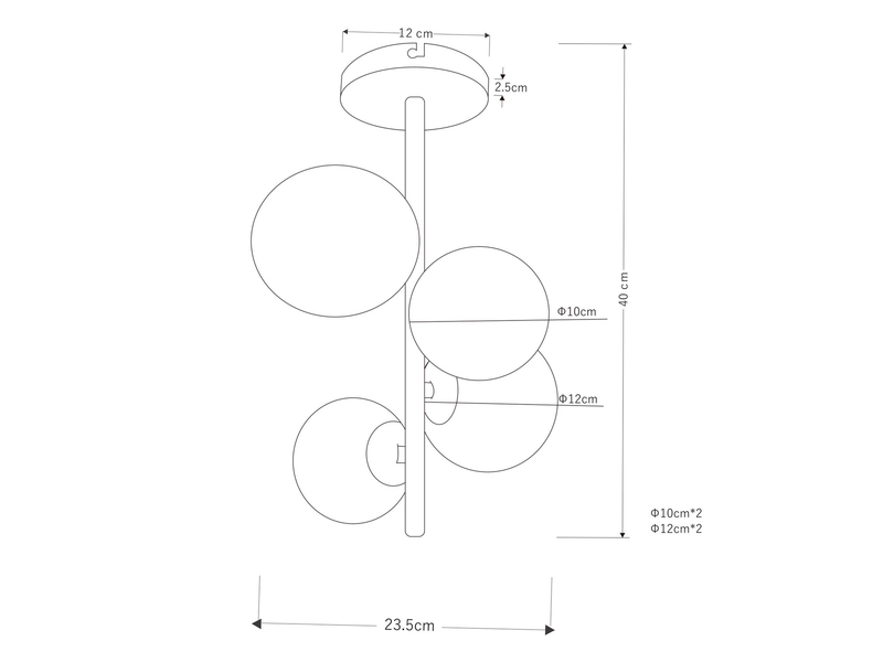 Deckenleuchte RIHA Schwarz 4-flammig mit Glaskugeln Rauchglas, Höhe 40cm