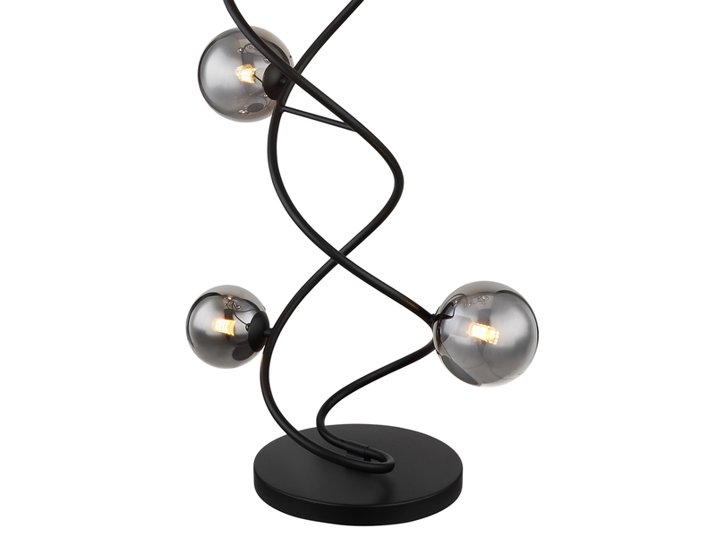 Stehleuchte RIHA Schwarz 9-flammig mit Glaskugeln Rauchglas, Höhe 162cm