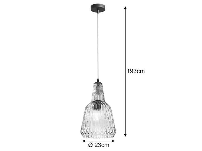 Pendelleuchte GALWAY einflammig, Kristallglas Grau facettiert, Ø 23cm