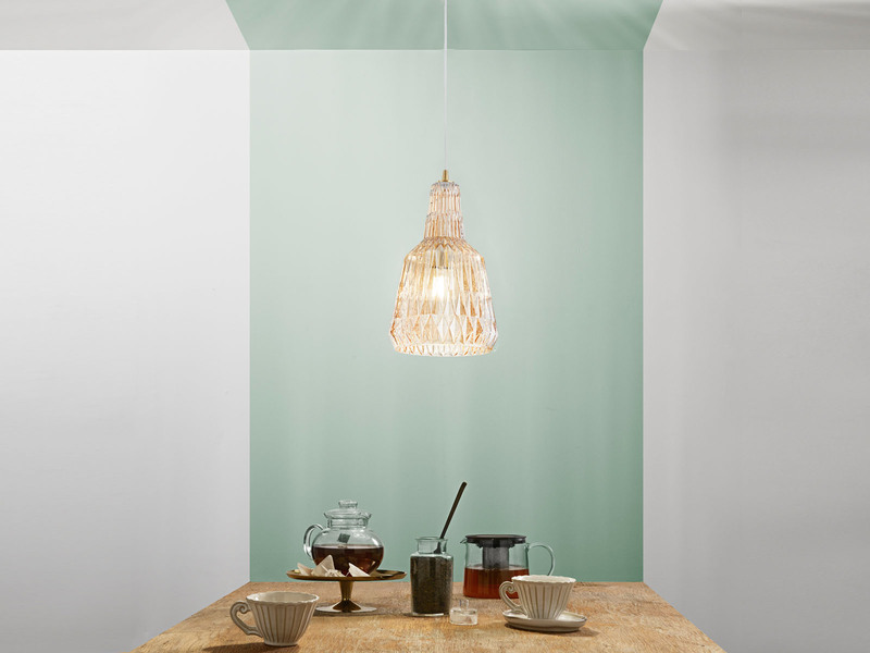 LED Hängelampe einflammig, Kristallglas Amber facettiert, Ø 23cm