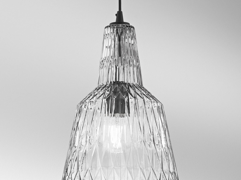 LED Hängelampe einflammig, Kristallglas Grau facettiert, Ø 23cm