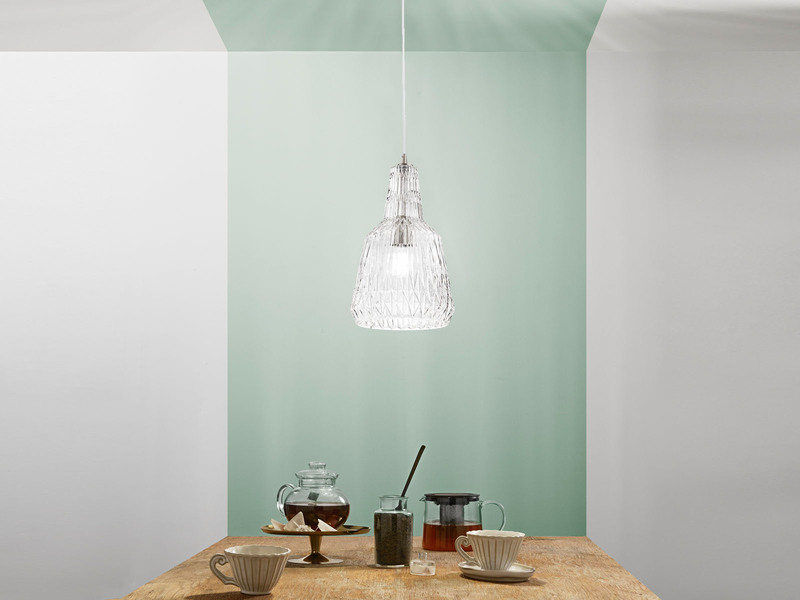 LED Hängelampe einflammig, Kristallglas Transparent facettiert, Ø 23cm