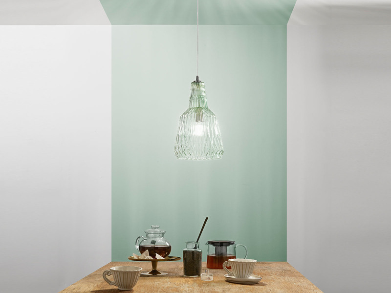 LED Hängelampe einflammig, Kristallglas Grün facettiert, Ø 23cm