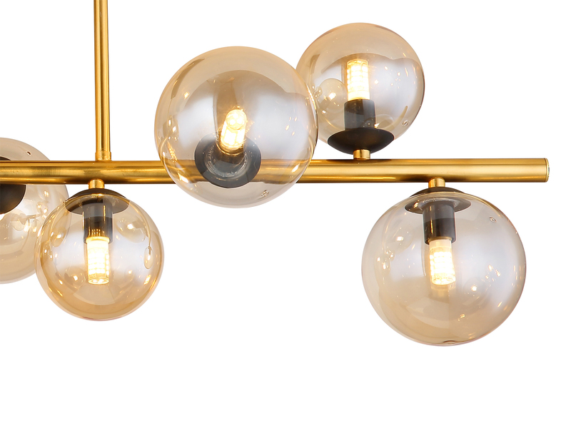 Große Deckenleuchte RIHA Messing-Schwarz 9-flammig Glaskugeln Bernstein, B: 87cm