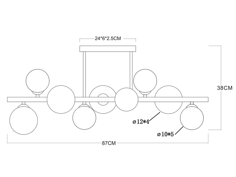 Große Deckenleuchte RIHA Messing-Schwarz 9-flammig Glaskugeln Bernstein, B: 87cm