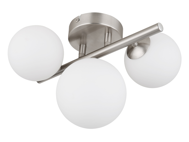Deckenleuchte RIHA Silber 3-flammig mit Glaskugeln Opalglas Weiß, Breite 28,5cm