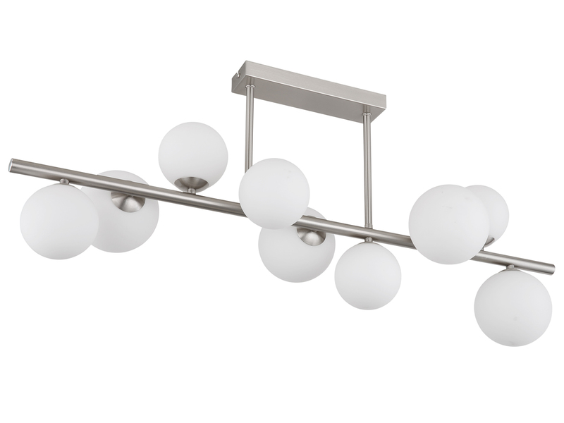 Große Deckenleuchte RIHA Silber 9-flammig mit Glaskugeln Opalglas Weiß, B: 87cm