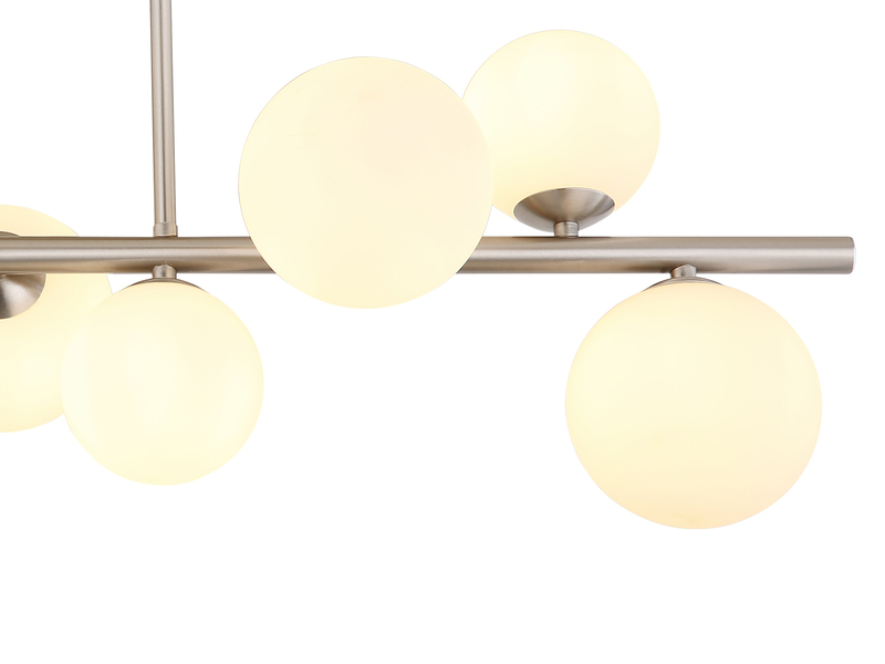 Große Deckenleuchte RIHA Silber 9-flammig mit Glaskugeln Opalglas Weiß, B: 87cm