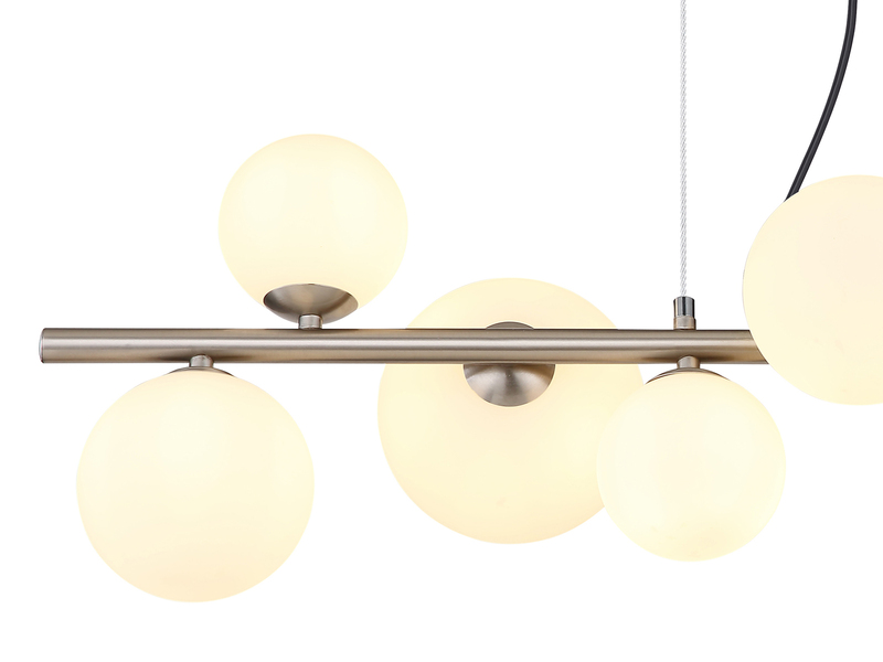 Pendelleuchte RIHA Silber 9-flammig mit Glaskugeln Opalglas Weiß, Breite 87cm