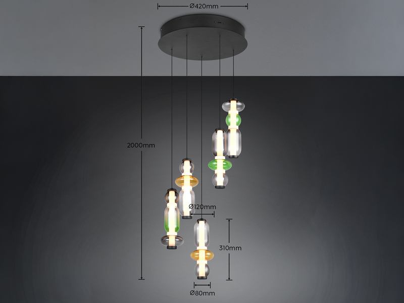 Moderne LED Pendelleuchte MINERVA 5-flammig, höhenverstellbar Ø 42cm