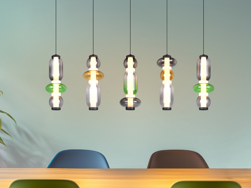 Moderne LED Pendelleuchte MINERVA 5-flammig, höhenverstellbar, Breite 100cm